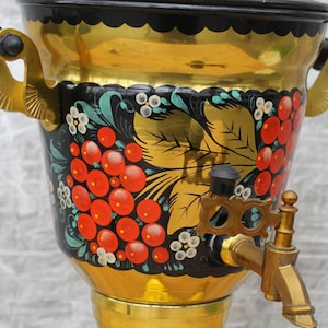 Neuer Arbeits Samowar, elektrischer Gold Samowar für Geschenk, Vintage Teekanne für Dekor, handbemalt, Samowar für Küche, Khokhloma UDSSR, Ukraine.