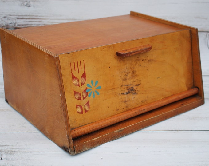 Bread Box Wood, Vintage Rustic Wooden Bread Box, Antique Bread Box