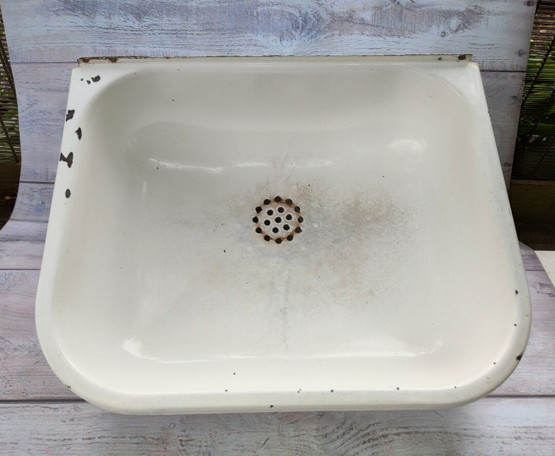 Bathroom Sink Vintage Enamel Kitchen Sink Farmhouse Metal Etsy