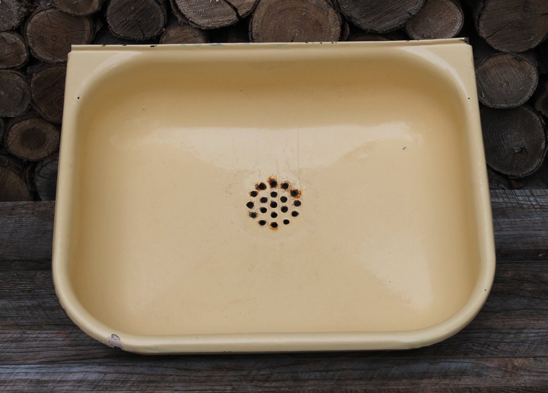 Enamel Sink, Vintage Kitchen Sink Color Pale Yellow, Bathroom Vanity ...