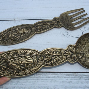 Brass wall hanging, buffet antik cutlery brass, mid century wall art, vintage fork and spoon wall decor, antique brass rustic cutlery.