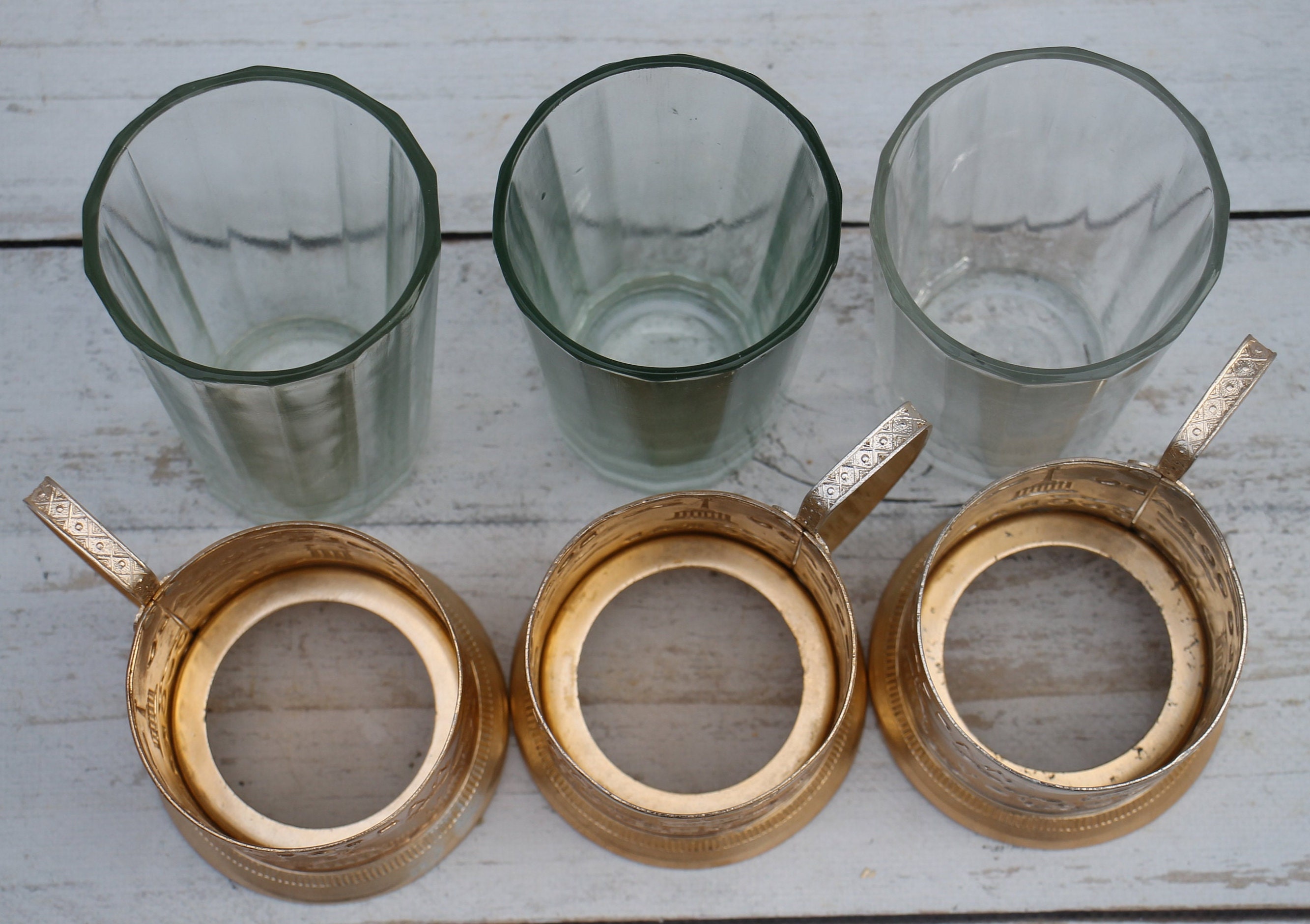 3 セット ロシア ポッドスタカンニク、ソビエト ガラス ホルダー