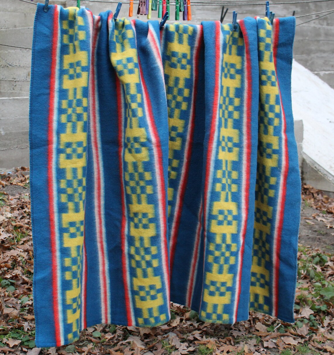 Wool blanket vintage natural wool blanket blue russian Etsy