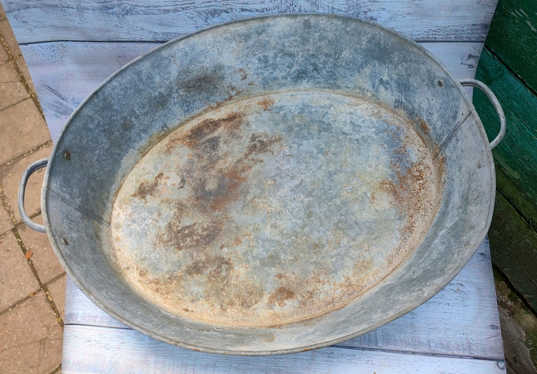 Oval Galvanized Tub, Vintage Galvanized Fishing, Antique Galvanized Sink, Rustic Bathroom