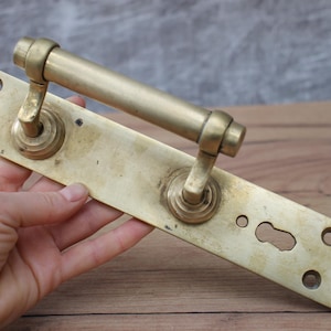 Large brass antique large door handle 1900s, vintage front door handle, barn door wall decor, rustic metal door handle, outdoor door knob.
