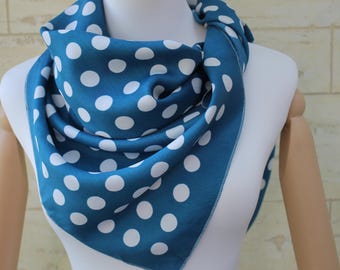Vintage Blue Polka Dot Head Scarf, 1970s Retro Square Shawl - Etsy