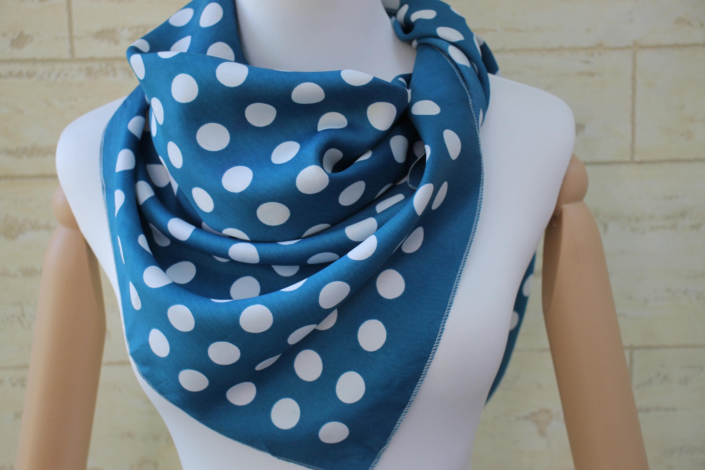 Vintage Blue Polka Dot Head Scarf, 1970s Retro Square Shawl - Etsy