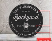 Backyard Bar and Grill Metal Sign, Custom Personalized Outdoor Patio Sign