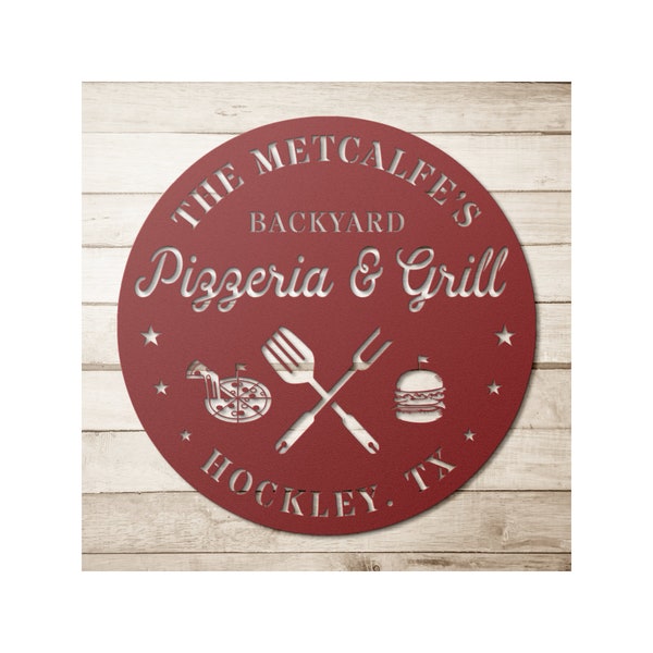 Pizzeria & Grill Sign, Bar Signs, Personalized Sign, Custom Grill Sign, Pizza Sign, BBQ Gifts