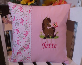 Kissen mit Namen bestickt zur Geburt Teddy Blümchen rosa Schmetterling St.