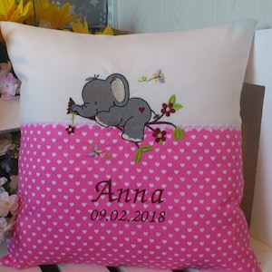 Kissen mit Wunsch Namen rosa Elefant Herzen Bild 1