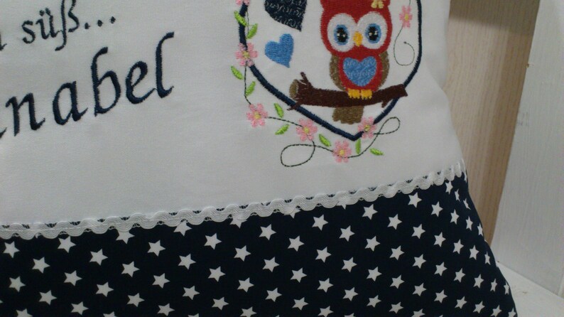 Cushion for birth Owl in heart dark blue stars image 4
