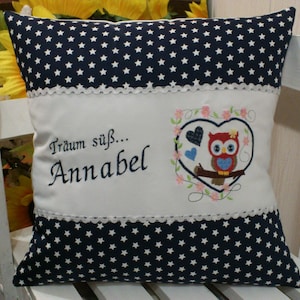 Cushion for birth Owl in heart dark blue stars image 1