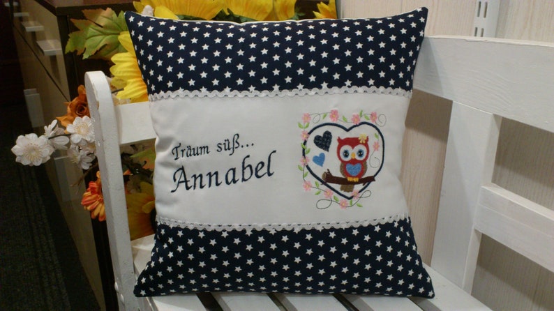 Cushion for birth Owl in heart dark blue stars image 1
