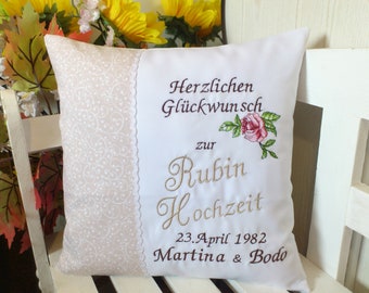 Pillow for ruby wedding beige tendrils