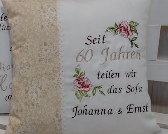 Kissen zur  Diamantenen Hochzeit  crem ( Seit 60 Jahren)