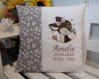 Pillow for birth, christening (fawn, small flowers)