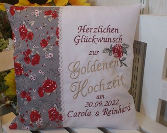 Kissen zur Goldenen Hochzeit ( rote Rosen )