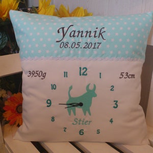 Pillow with name zodiac sign in clock mint green