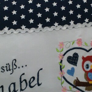 Cushion for birth Owl in heart dark blue stars image 3