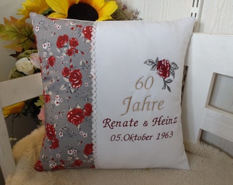 Cushion for diamond wedding 60 years (red roses)