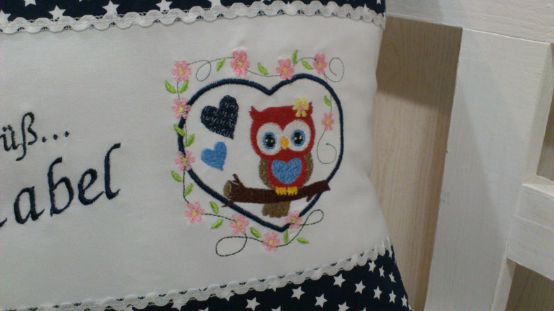 Cushion for birth Owl in heart dark blue stars image 2