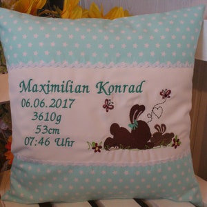 Kissen mit NamenHäschen liebe, mint Sternenstoff Bild 1