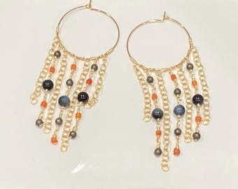 Handmade Dangling Gold Color Hoop Earrings