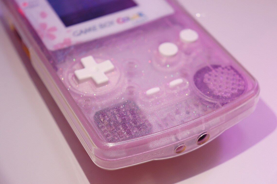 Gameboy Color LIGHT Clear Pink Sakura With Holographic Glitter Etsy