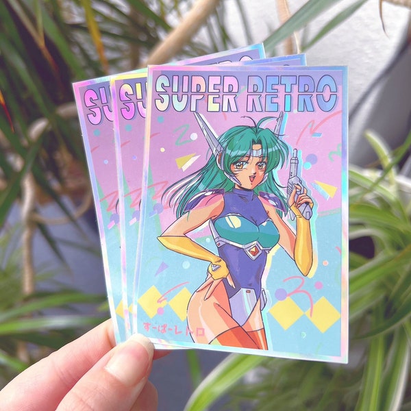 SUPER RETRO Holographic Sticker BIG 10cm