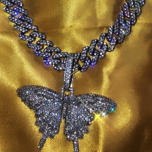 Butterfly Cuban Choker Chain Necklace Blinged Iced Cuban - Etsy