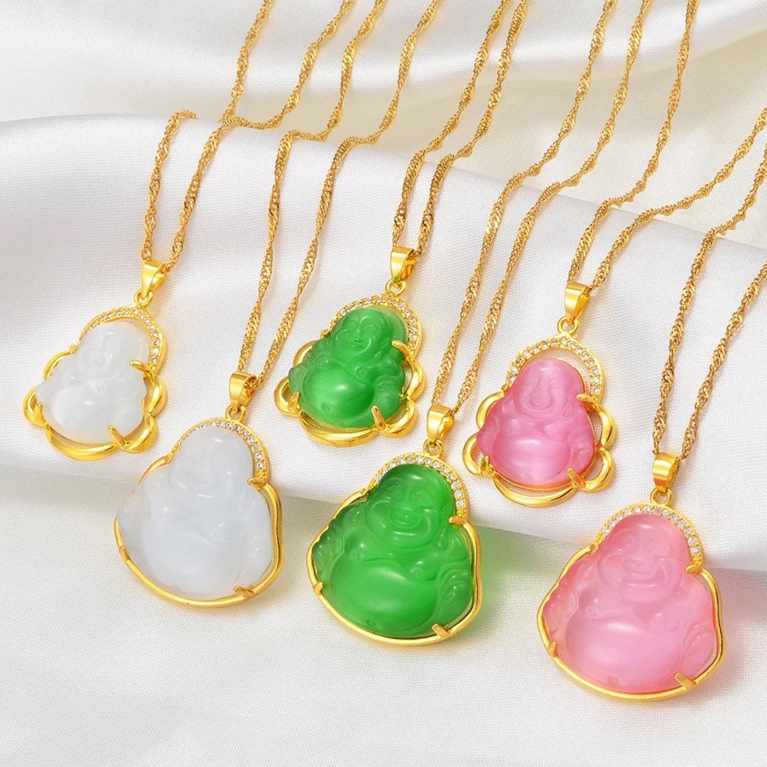 Big and Small Jade Buddha Necklace 18k Gold Plated Buddha Etsy