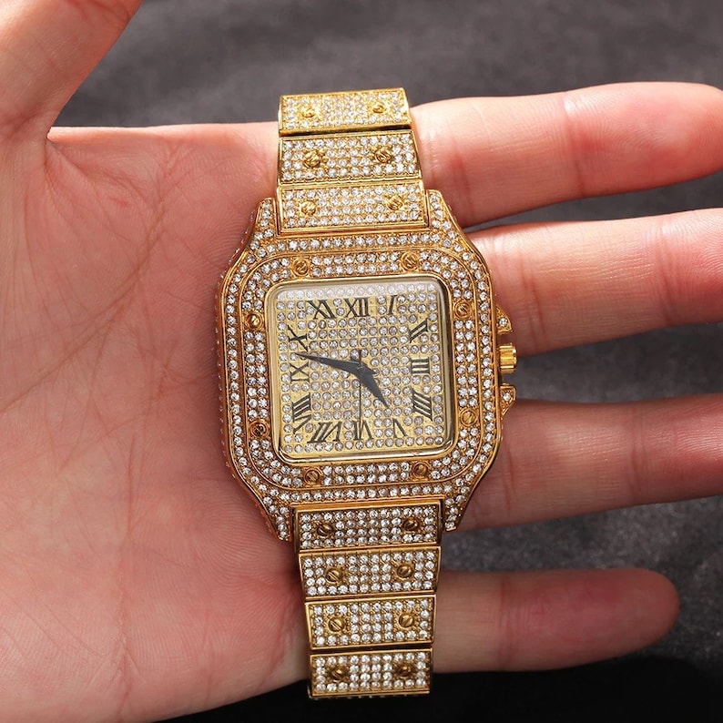 Silver square watch  Square Full Iced Out Men Watches image 9