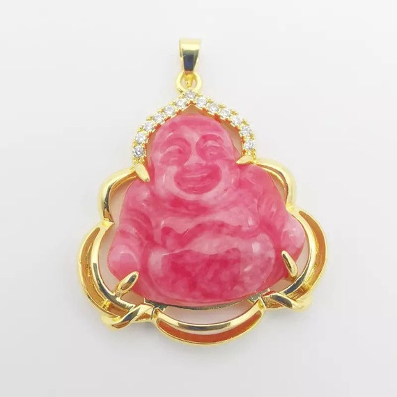 Pink Jade Buddha Necklace 18k Gold Plated Buddha Necklace buddah