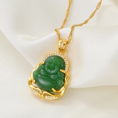 Small Jade Buddha Necklace 18k Gold 