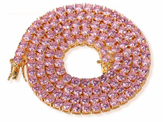 Pink Tennis Necklace Iced Bling Pink Tennis Chain Pink Bling
