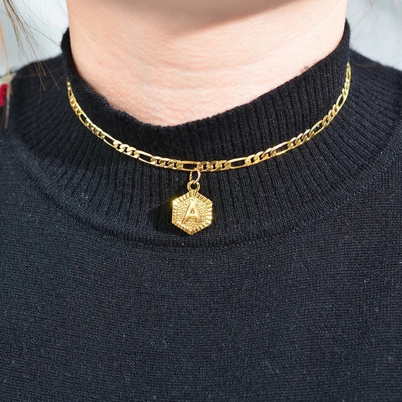 Initial Choker Necklace 18k Gold Plated initial Necklace Etsy