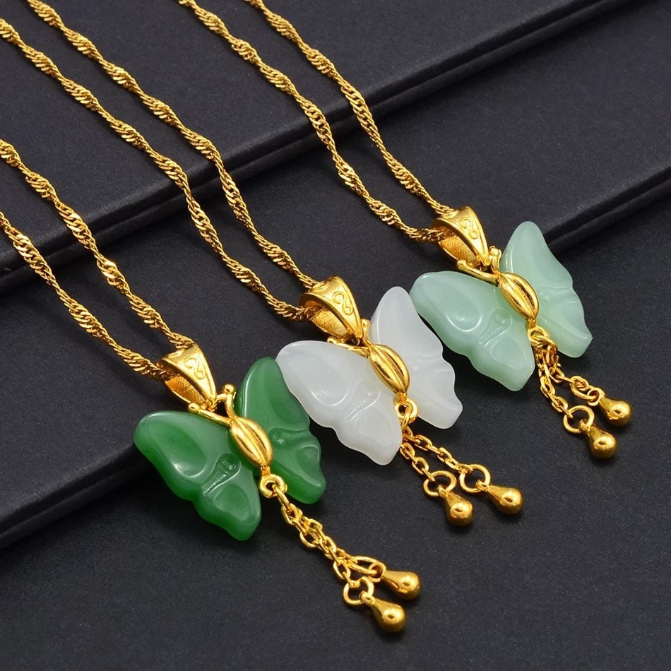 Sale 18k Gold Plated Butterfly Jade Necklaces Butterfly | Etsy