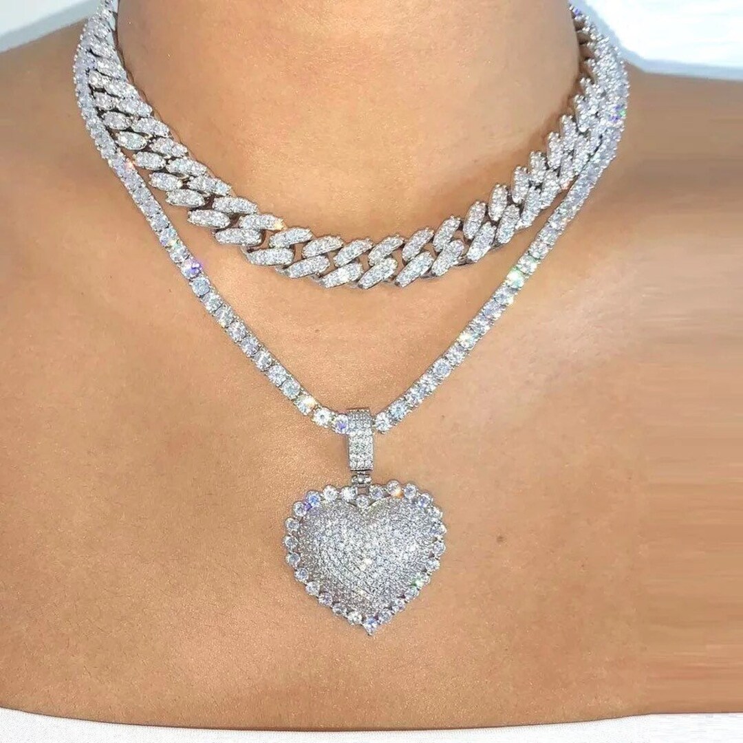Heart Tennis Necklace Tennis Choker Heart Choker Etsy