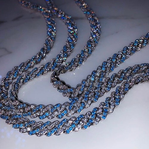 Blue Cuban Choker Necklace silver /blue 