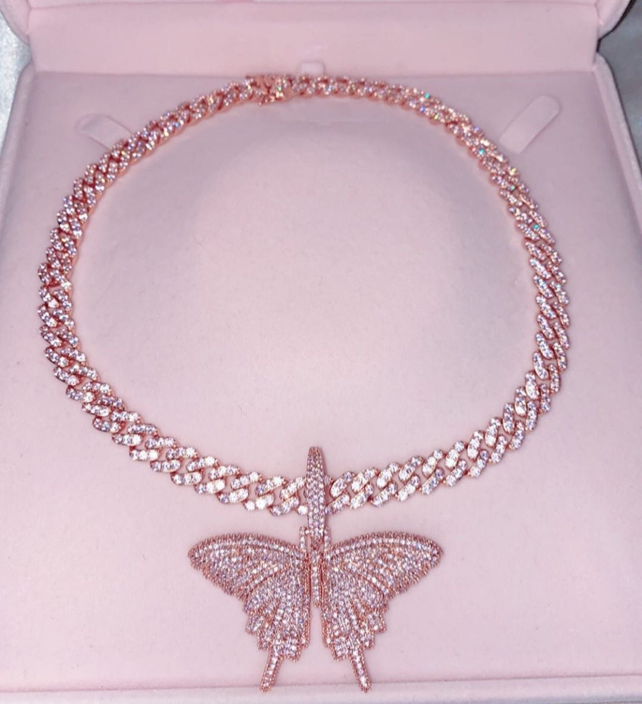 Rosegold Butterfly Cuban Choker Chain 