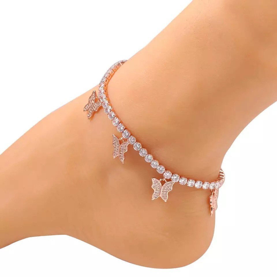 Butterfly Tennis Anklet Cz Tennis Butterfly Anklet Bling Etsy