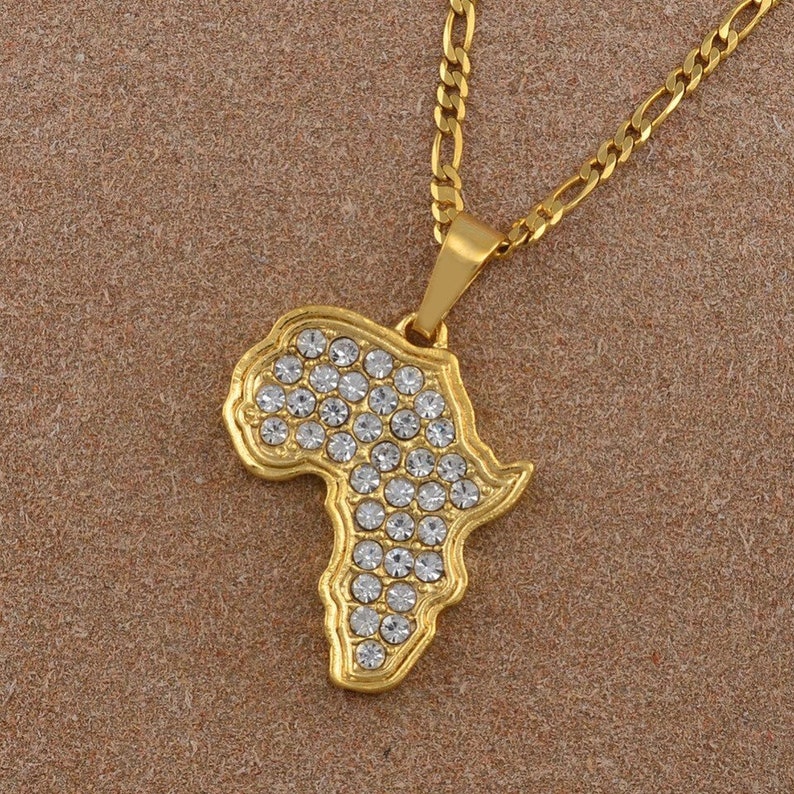 SALE Africa Necklace Rhinestone Africa Map Necklace Mens Etsy