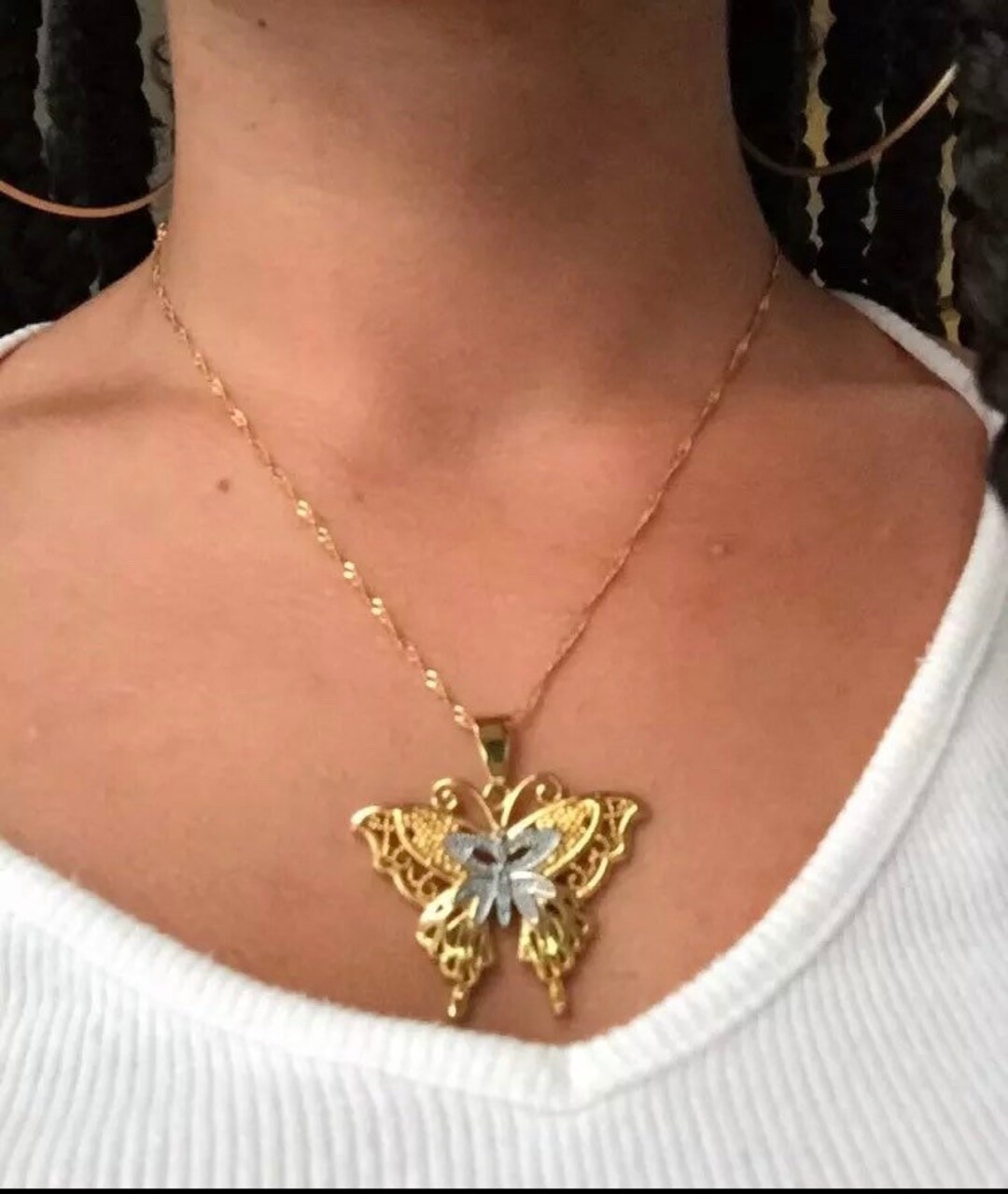 Two tone butterfly necklace Clearance