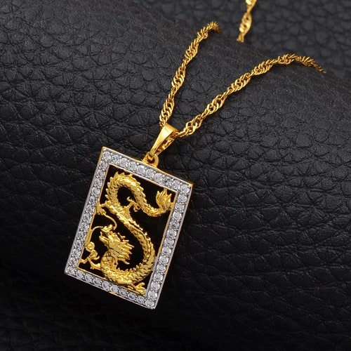 18k Dragon Necklace lucky Dragon Necklace Men Dragon Etsy