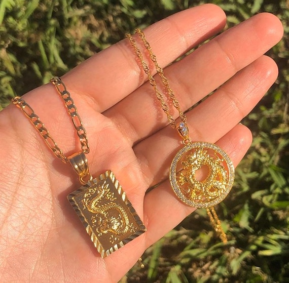Gold pendant dragon sale