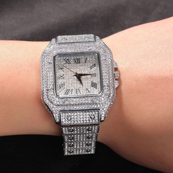 Silver Square Watch Square Full Iced Out Men Watches - Etsy