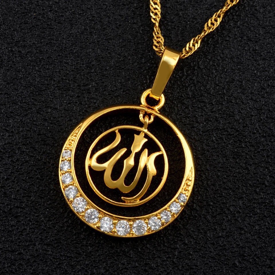 Allah Necklace 18k Gold Plated Cz Islam 