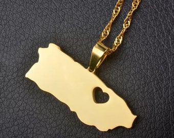 Heart Shaped Puerto Rico Map & Flag Pendant Necklace - Gold Color Stainless Steel Jewelry, Gift For Puerto Ricans - View #6