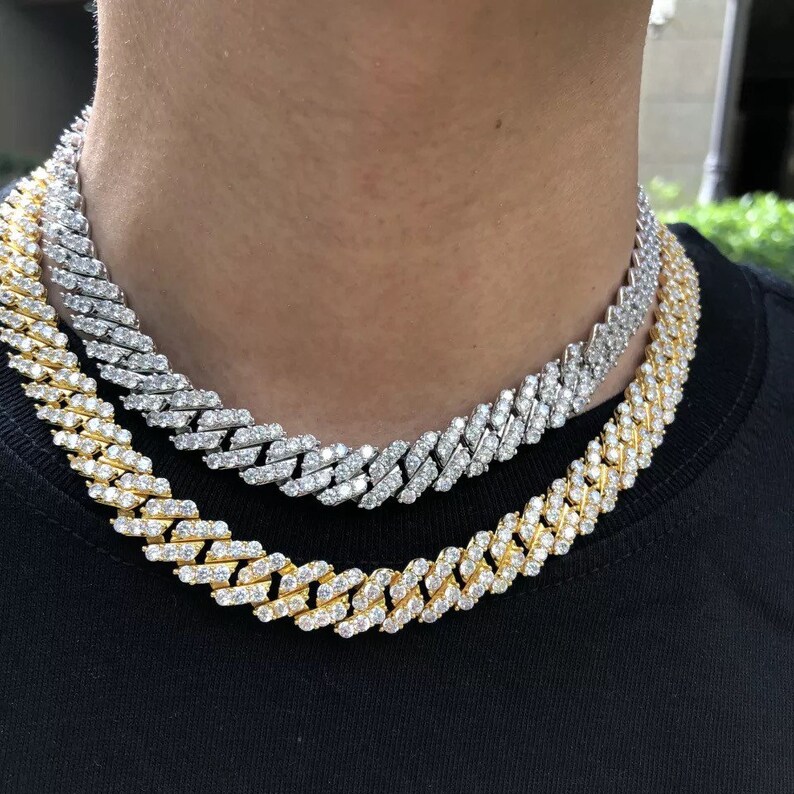 Silver Cuban Link Chain Necklace Blinged Iced Cuban Necklace Etsy